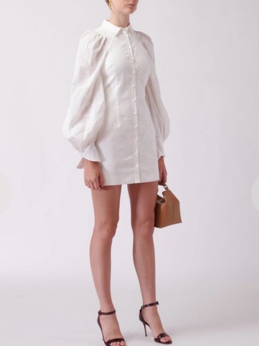 Acler ivory Puff-Sleeve Button Lola Dress
